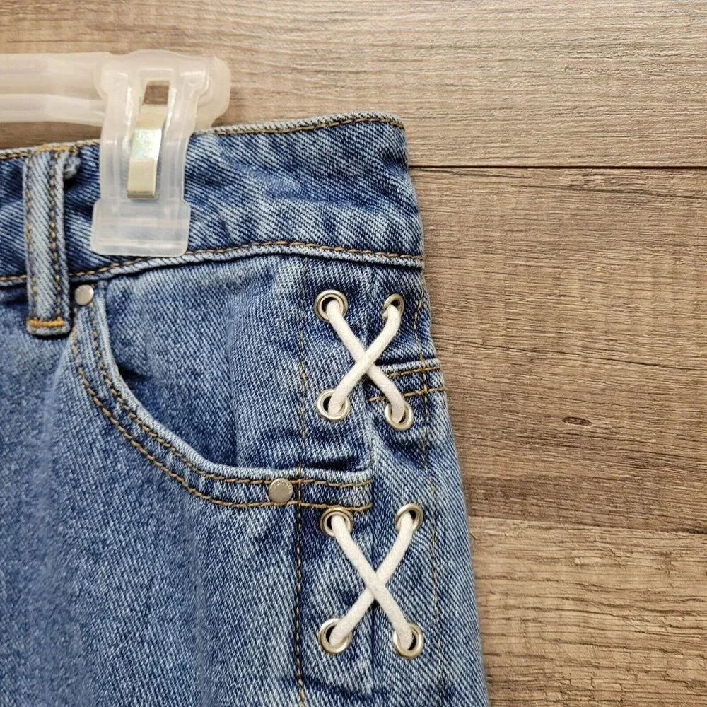 Pacsun Jean Mini Skirt Size 25 Womens Blue Denim Lace‎ Up High Rise Waist Casual